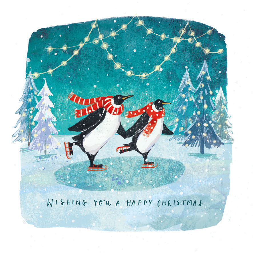Letter to Santa & Skating Penguins Christmas Card Pack of 10