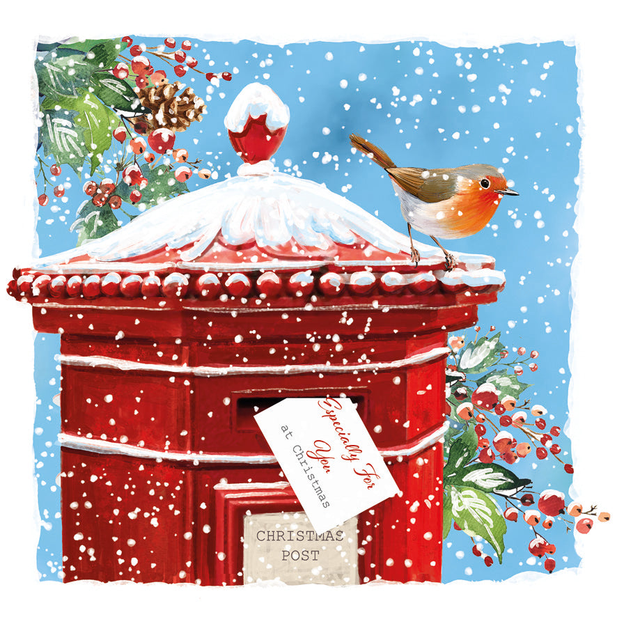Sledding Snowmen & Post Box Robin Christmas Card Pack of 10