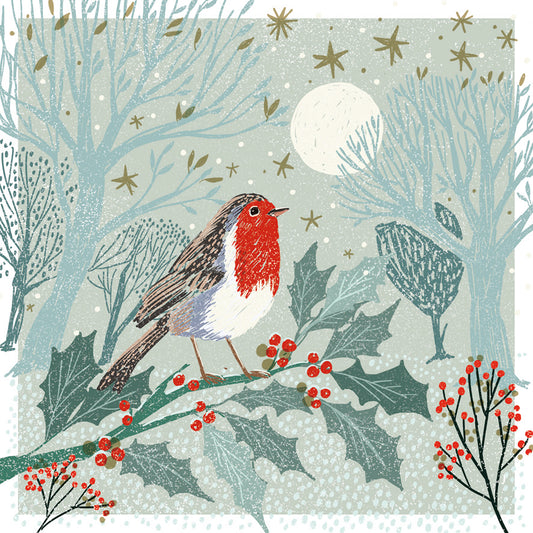 Holly Branch & Dotty Stag Christmas Card Pack of 10